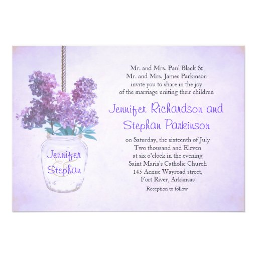 mason jar & purple lilac bunch wedding invitation