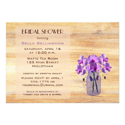 Mason Jar Purple Orchids Bridal Shower Invitation