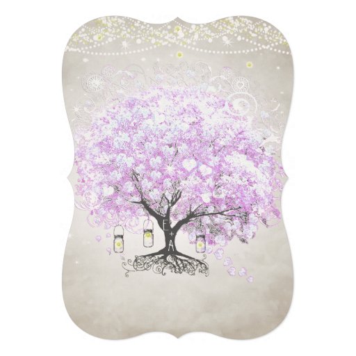 Mason Jar Radiant Lavender Leaf Tree Wedding Custom Invite