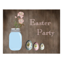 Mason Jar, Roses & Eggs Rustic Easter Party Custom Announcement