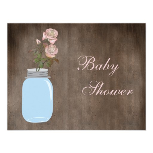 Mason Jar & Roses Rustic Baby Girl Shower Personalized Invitation