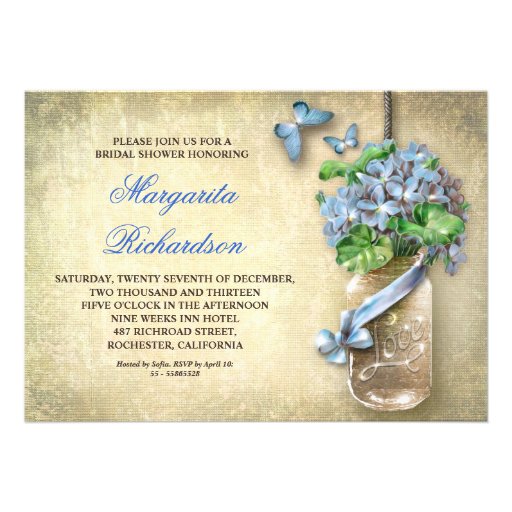 mason jar rustic aged floral bridal shower invites