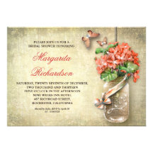 mason jar rustic aged floral bridal shower invites