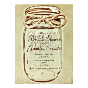 Mason Jar Rustic Country Bridal Shower Invitations