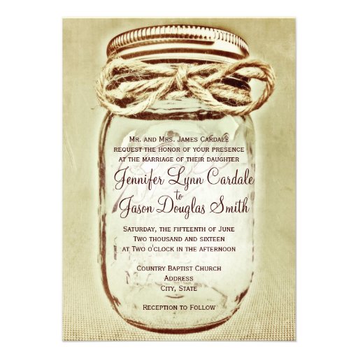 Mason Jar Rustic Country Wedding Invitations