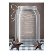 Mason Jar Rustic Stars Blue Gingham Anniversary Personalized Invitation