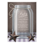 Mason Jar Rustic Stars Purple Gingham Baby Shower Personalized Announcements