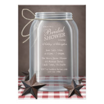 Mason Jar Rustic Stars Red Gingham Bridal Shower Custom Invite