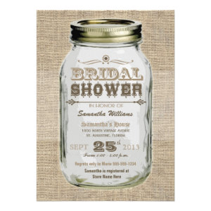 Mason Jar Rustic Vintage Look Bridal Shower Personalized Announcement