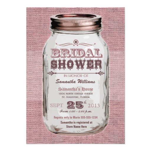 Mason Jar Rustic Vintage Look Pink Bridal Shower Personalized Announcements