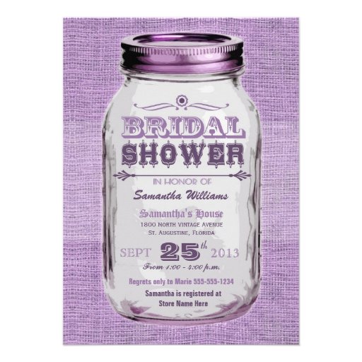 Mason Jar Rustic Vintage Look Purple Bridal Shower Personalized Announcement
