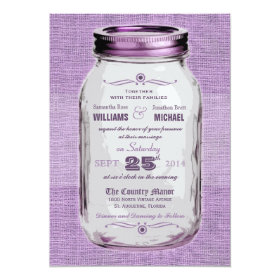 Mason Jar Rustic Vintage Look Purple Wedding 5x7 Paper Invitation Card