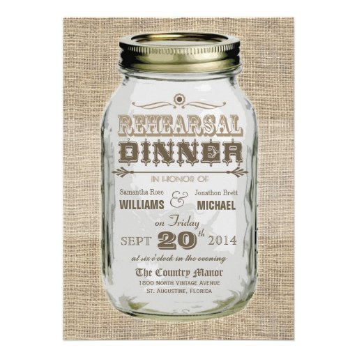 Mason Jar Rustic Vintage Look Rehearsal Dinner Personalized Invitations