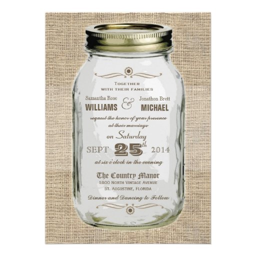 Mason Jar Rustic Vintage Look Wedding Invitation
