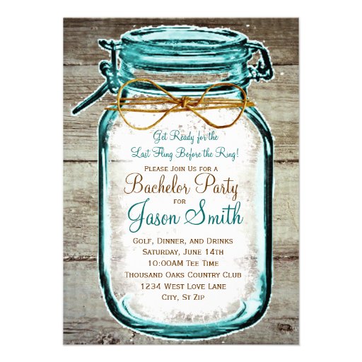 Mason Jar Rustic Wood Bachelor Party Invitations