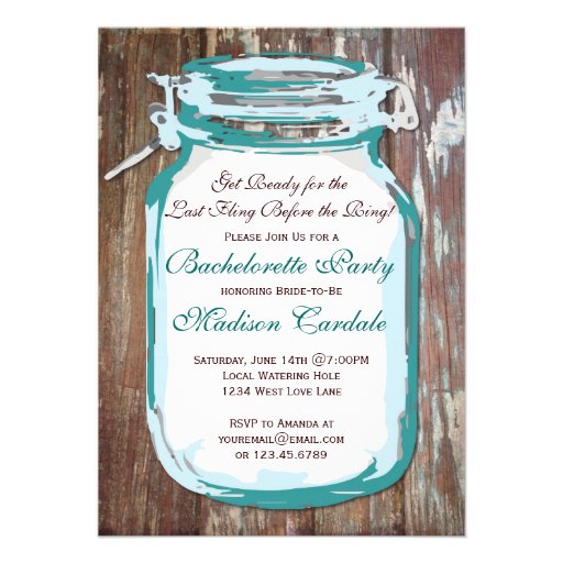 Mason Jar Rustic Wood Bachelorette Party Invites