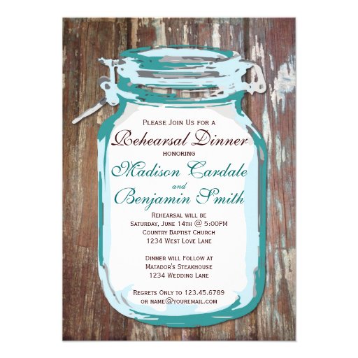 Mason Jar Rustic Wood Rehearsal Dinner Invitations