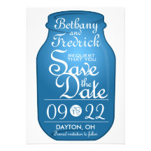 Mason Jar Save The Date Deep Blue Announcement