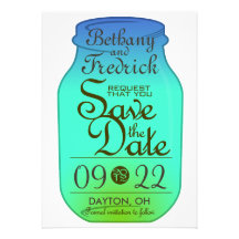Mason Jar Save The Date Green Blue Custom Announcements