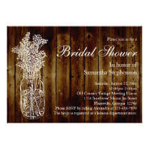 Mason Jar Stamp/Dark Wood Bridal Shower Invitation