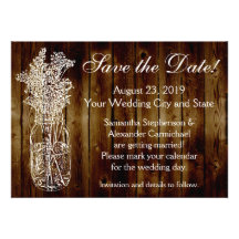 Mason Jar Stamp Dark Wood-look Save the Date Custom Announcements