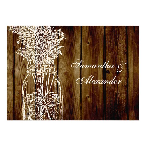 Mason Jar Stamp/Dark Wood Plank Wedding Invitation