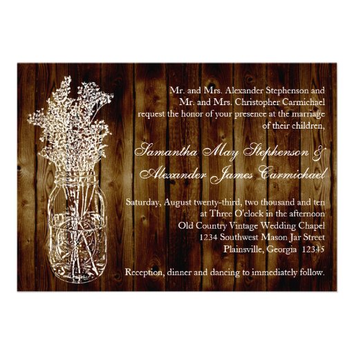Mason Jar Stamp/Dark Wood Plank Wedding Invitation