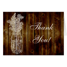 Mason Jar Stamp on Dark Wood Plank Thank You Greeting Cards
