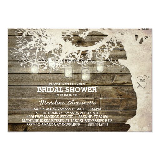 Mason Jar String Light Bridal Shower Barn Wood Card