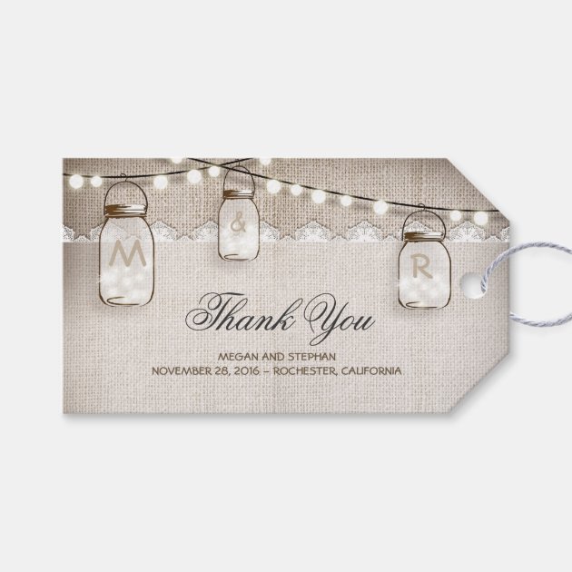 Mason Jar String Lights Burlap Wedding Pack Of Gift Tags-0
