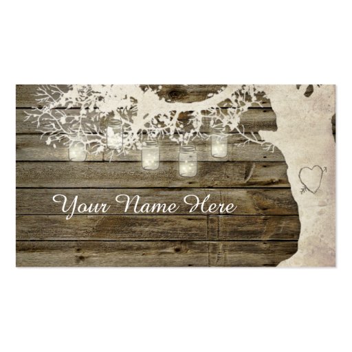 Mason Jar String Lights Rustic Tree Place Card Business Card Template (front side)