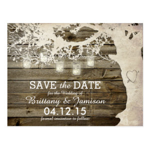 Mason Jar String Lights Rustic Tree Save the Date Postcard