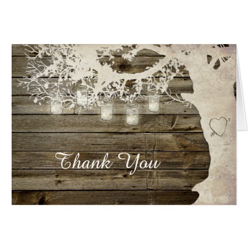 Mason Jar String Lights Rustic Tree Thank You Card Zazzle