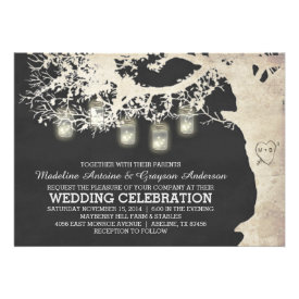 Mason Jar String Lights Tree Chalk Board Wedding Personalized Invitations