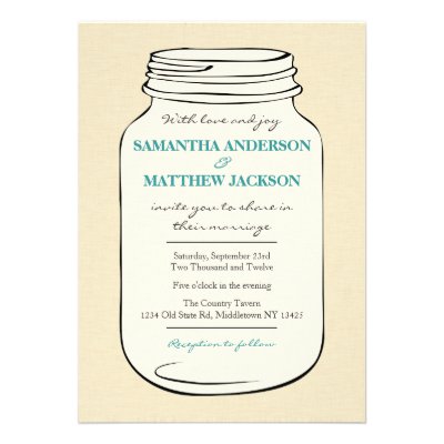 Mason Jar Style 2 Wedding Invitation - Teal