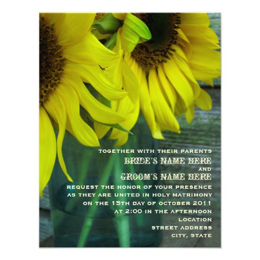 Mason Jar Sunflowers & Barnwood Fall Wedding Personalized Announcement