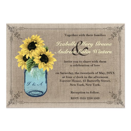Mason Jar Sunflowers Invitation