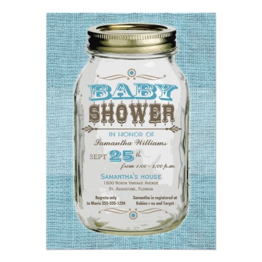 Mason Jar Vintage Look Boy Baby Shower Custom Invites