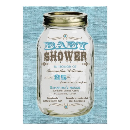 Mason Jar Vintage Look Boy Baby Shower Invite
