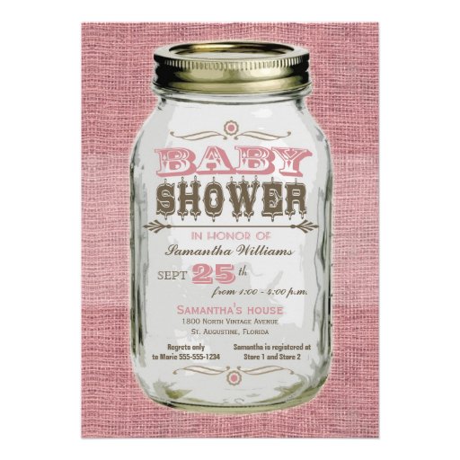 Mason Jar Vintage Look Girl Baby Shower Custom Announcements