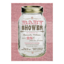 Mason Jar Vintage Look Girl Baby Shower Announcement