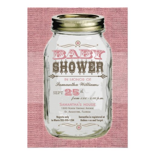 Mason Jar Vintage Look Girl Baby Shower Announcement