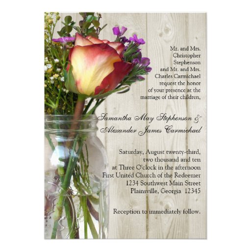 Mason Jar w/Rose Photographic Wedding Ceremony Custom Invitation