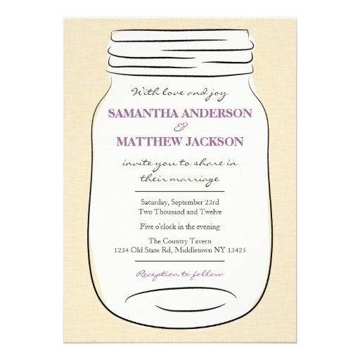 Mason Jar Wedding Invitation - Purple