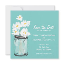 Mason Jar & White Daisies Save the Date Custom Invitation