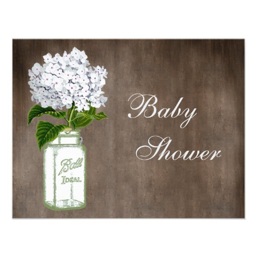 Mason Jar & White Hydrangea Rustic Baby Shower Custom Invites