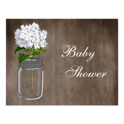 Mason Jar & White Hydrangea Rustic Baby Shower Personalized Announcements