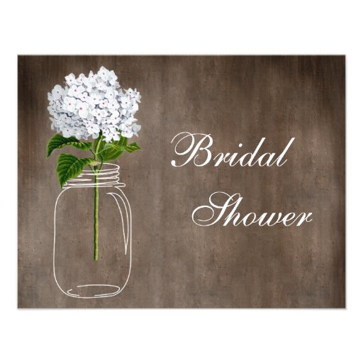 Mason Jar & White Hydrangea Rustic Bridal Shower Invitations