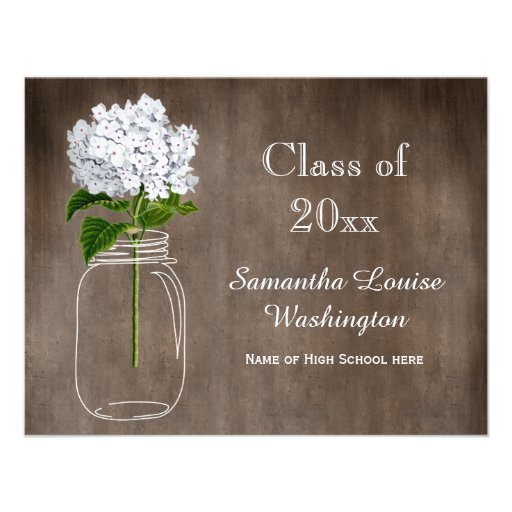 Mason Jar White Hydrangea Rustic Graduation Party Custom Invitation