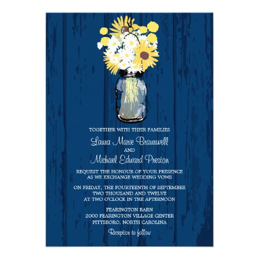 Mason Jar Wild Daisies Sunflowers & Billy Balls Custom Invitation